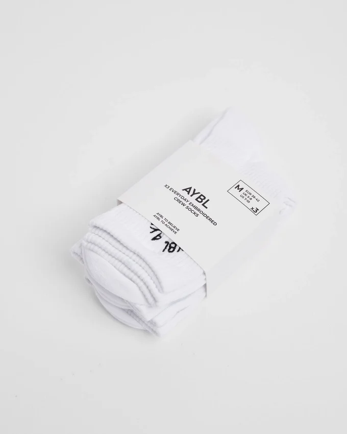 Everyday Embroidered Crew Socks (3 Pack)