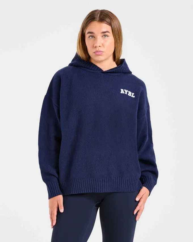 Varsity Minimal Logo Oversized Knitted Hoodie