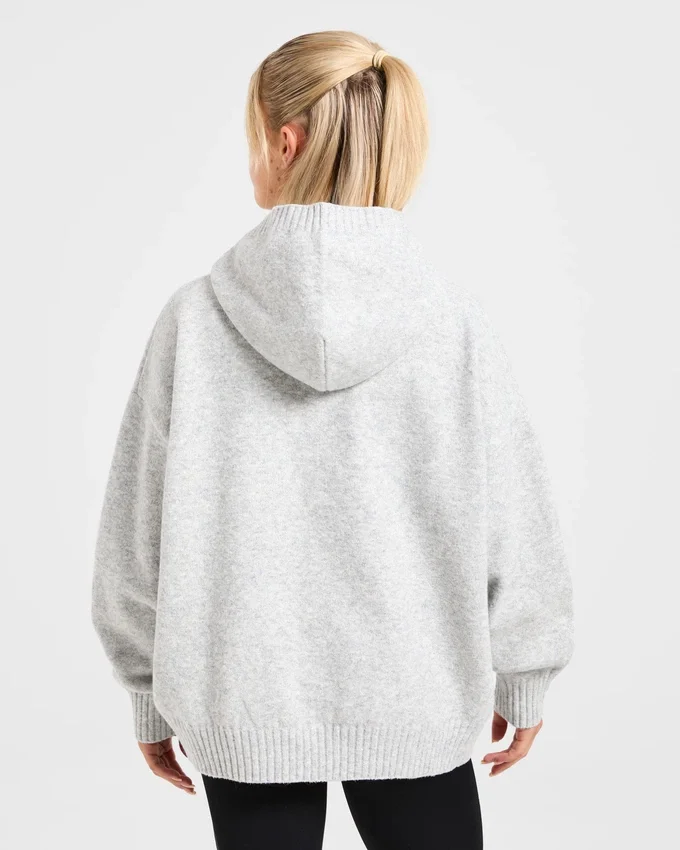 Varsity Minimal Logo Oversized Knitted Hoodie