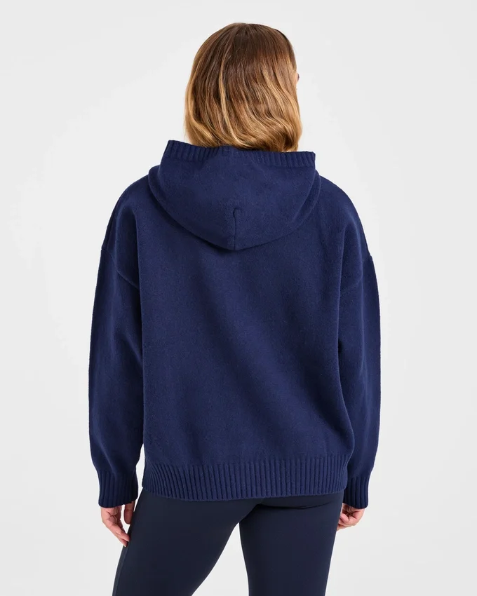 Varsity Minimal Logo Oversized Knitted Hoodie
