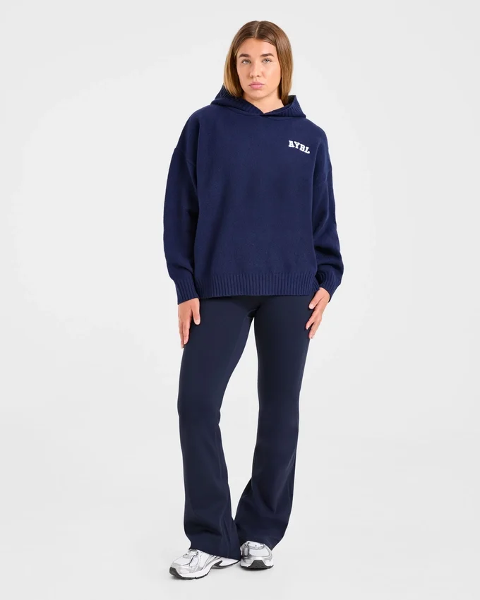 Varsity Minimal Logo Oversized Knitted Hoodie
