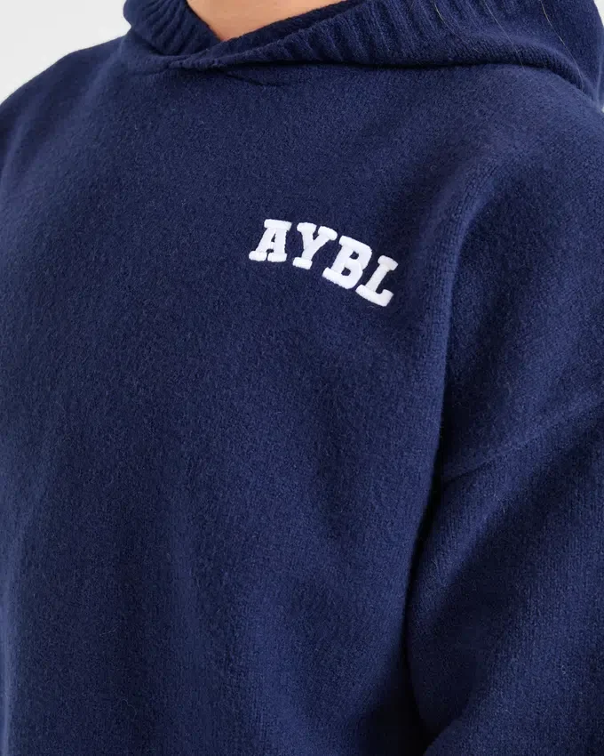 Varsity Minimal Logo Oversized Knitted Hoodie