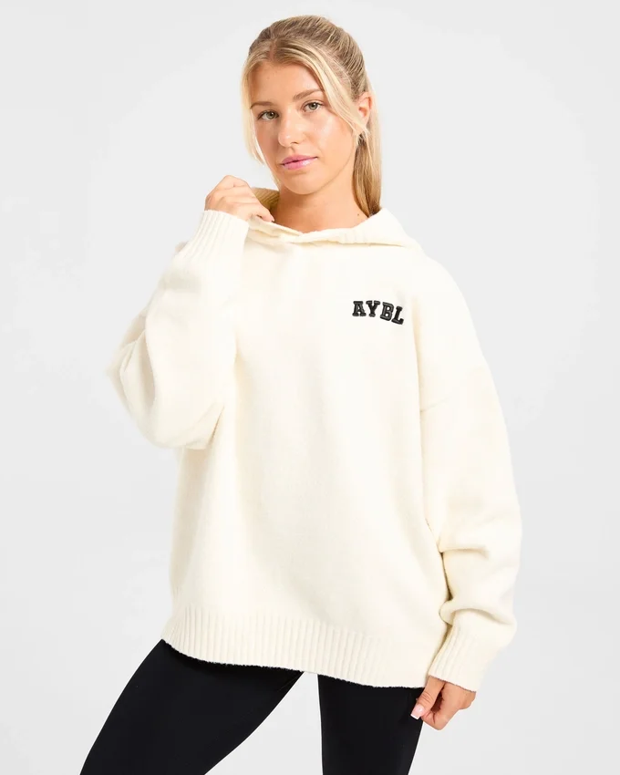 Varsity Minimal Logo Oversized Knitted Hoodie