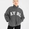 Varsity Oversized Fleece Zip Up Jacket