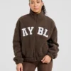 Varsity Oversized Fleece Zip Up Jacket