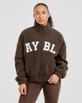Varsity Oversized Fleece Zip Up Jacket