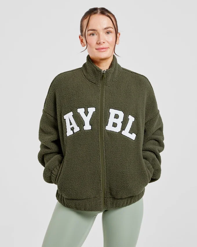 Varsity Oversized Fleece Zip Up Jacket