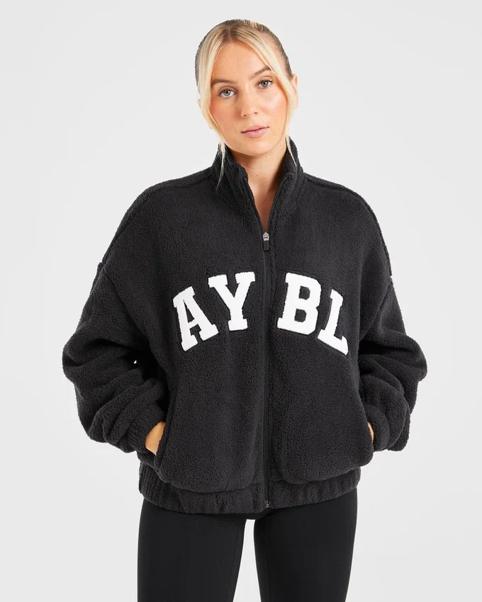 Varsity Oversized Fleece Zip Up Jacket
