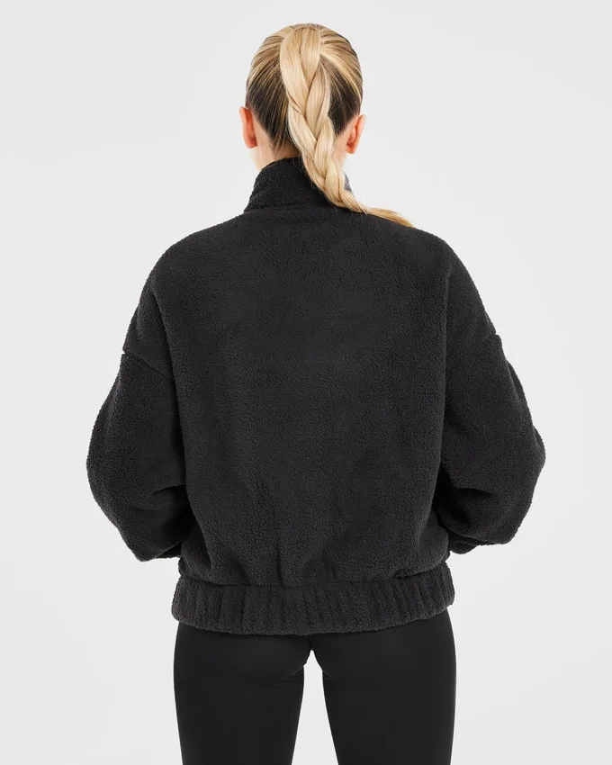 Varsity Oversized Fleece Zip Up Jacket