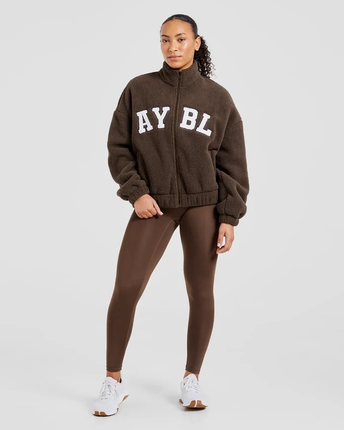 Varsity Oversized Fleece Zip Up Jacket