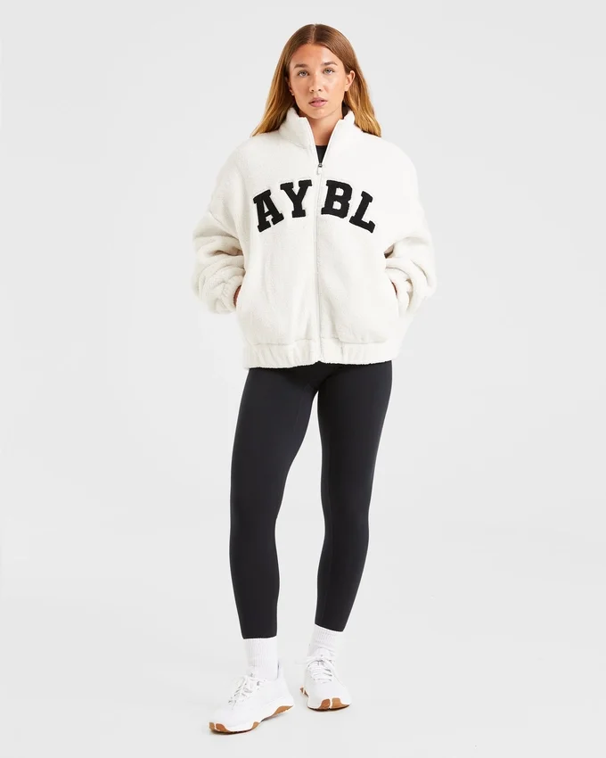 Varsity Oversized Fleece Zip Up Jacket