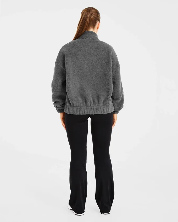 Varsity Oversized Fleece Zip Up Jacket