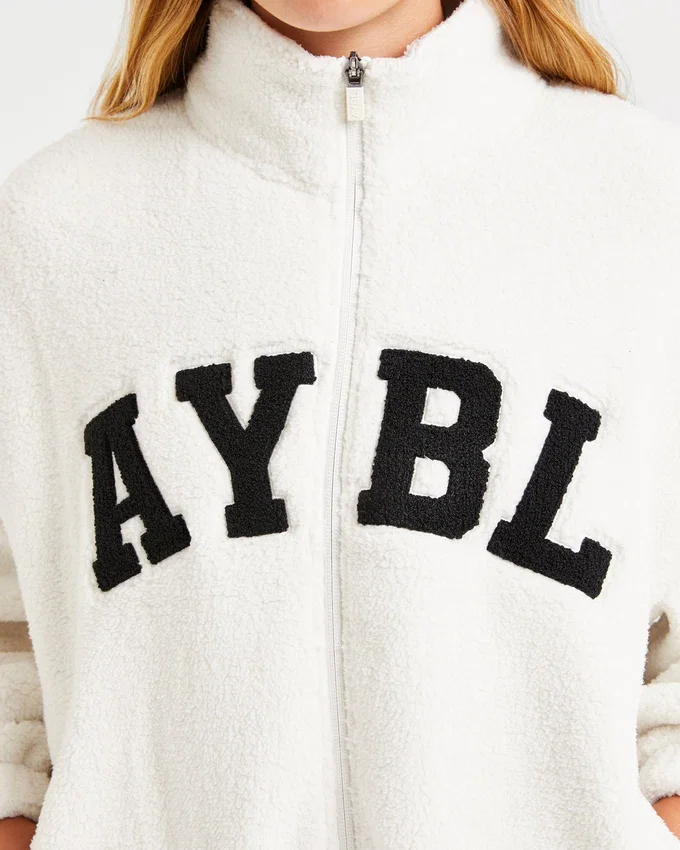 Varsity Oversized Fleece Zip Up Jacket
