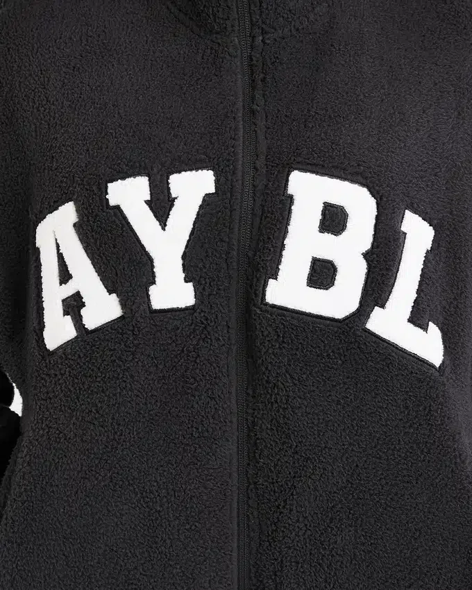 Varsity Oversized Fleece Zip Up Jacket
