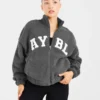 Varsity Oversized Fleece Zip Up Jacket