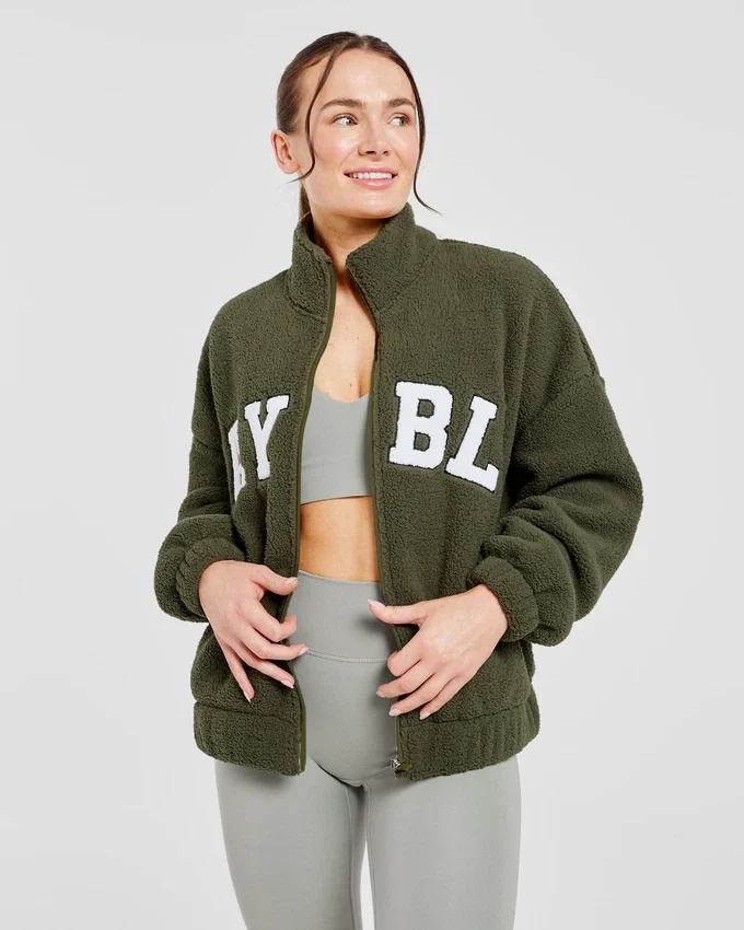 Varsity Oversized Fleece Zip Up Jacket